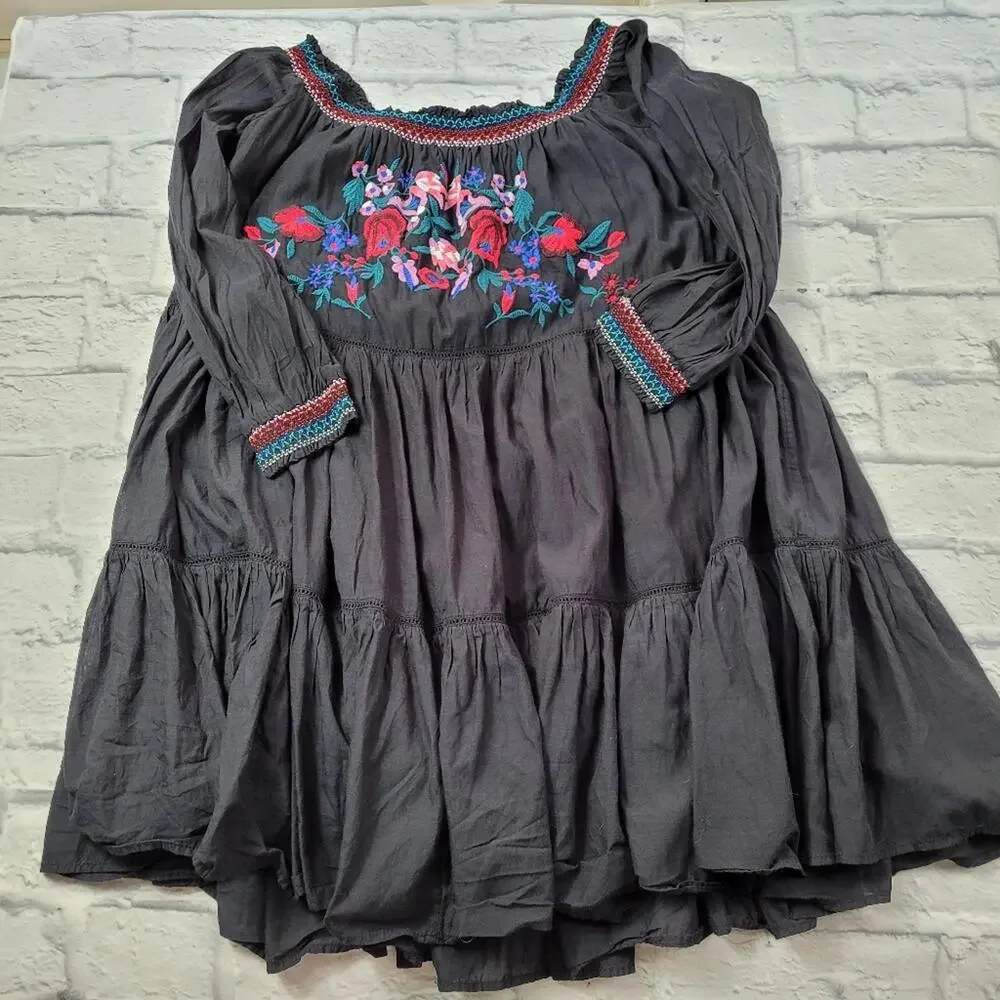 Free People Sun Beams Embroidered Off-The-Shoulder Mini Dress size Large